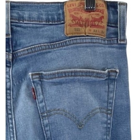 Levi Strauss 511 Mens Jeans W33 L34 Blue Light Wash Slim Fit Denim Pants - Picture 4 of 9